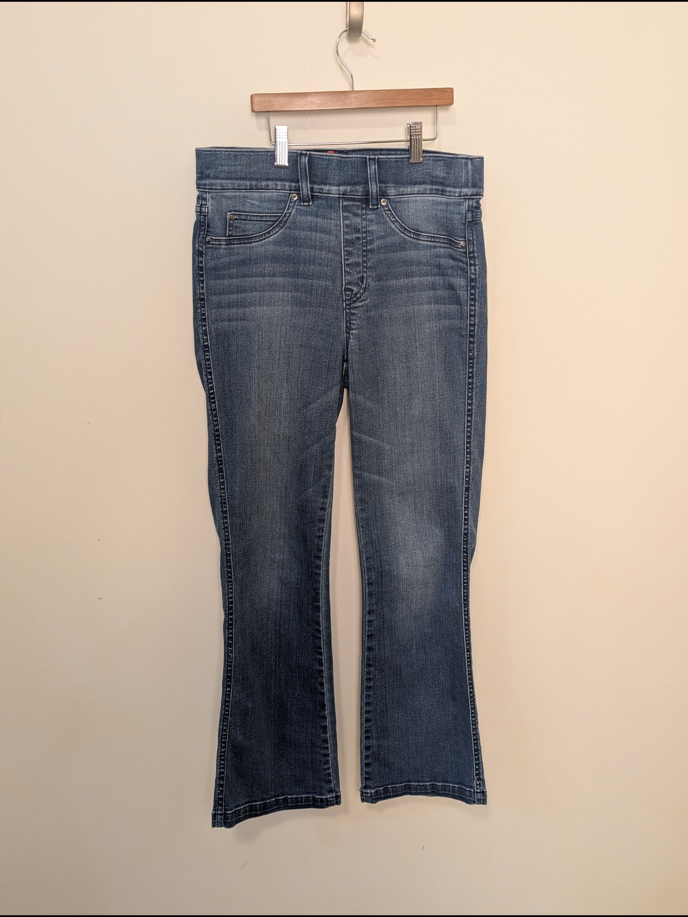 Spanx Vintage Indigo Blue Bootcut Jeans Women's Size Small Petite 27.5" Inseam